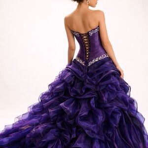 Y2K Quinceañera Princess Prom Bal Gown Train Rhinestone Bustier Iridescent Sz 6